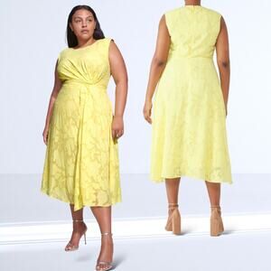 Eloquii Yellow Midi Dress with Twist Front